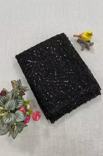 Black Color Jaal Work,Sequins with Beads Work Butterfly Net Saree
