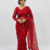 Red Color Jaal Work,Sequins with Beads Work Butterfly Net Saree