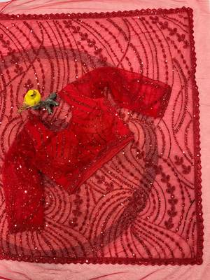 Red Color Jaal Work,Sequins with Beads Work Butterfly Net Saree 3