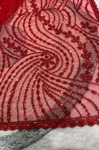 Red Color Jaal Work,Sequins with Beads Work Butterfly Net Saree