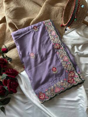 Lavender Color  zari border with zarkhan work georegett Saree 5