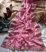 Pink Color  zari border with zarkhan work georegett Saree