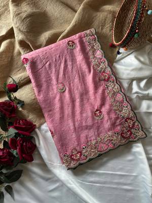 Pink Color  zari border with zarkhan work georegett Saree 5