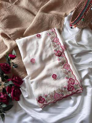 White Color  zari border with zarkhan work georegett Saree 4