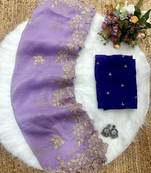 Light lavender Color Embroidery& Moti Work Scalloped Cut work Border Silk Saree
