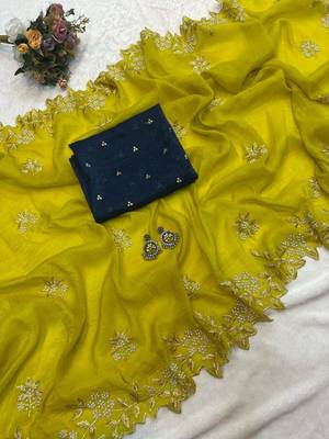 Light lavender Color Embroidery& Moti Work Scalloped Cut work Border art silk saree 2
