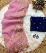 Pink Color Embroidery& Moti Work Scalloped Cut work Border Silk Saree