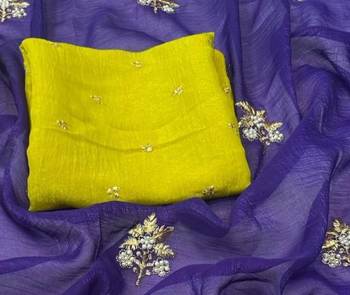 Purple Color Embroidery& Moti Work Scalloped Cut work Border art silk saree 3