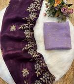 Wine Color Embroidery& Moti Work Scalloped Cut work Border Silk Saree