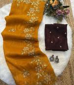 yellow Color Embroidery& Moti Work Scalloped Cut work Border Silk Saree