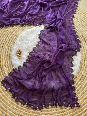 Dark Lavender  Color Viscos Thread Work Border Georgette Silk Saree 1