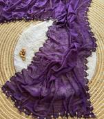 Dark Lavender  Color Viscos Thread Work Border Georgette Silk Saree