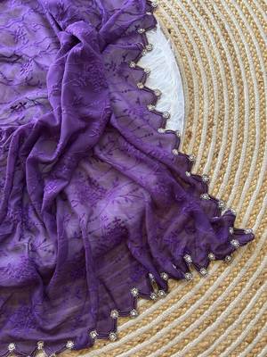 Dark Lavender  Color Viscos Thread Work Border Georgette Silk Saree 2