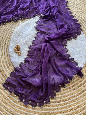 Dark Lavender  Color Viscos Thread Work Border Georgette Silk Saree 3