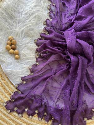 Dark Lavender  Color Viscos Thread Work Border Georgette Silk Saree 4