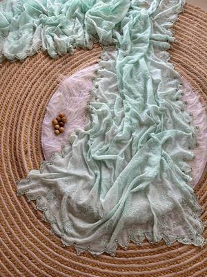 Light Sky Blue Color Viscos Thread Work Border Georgette Silk Saree 1