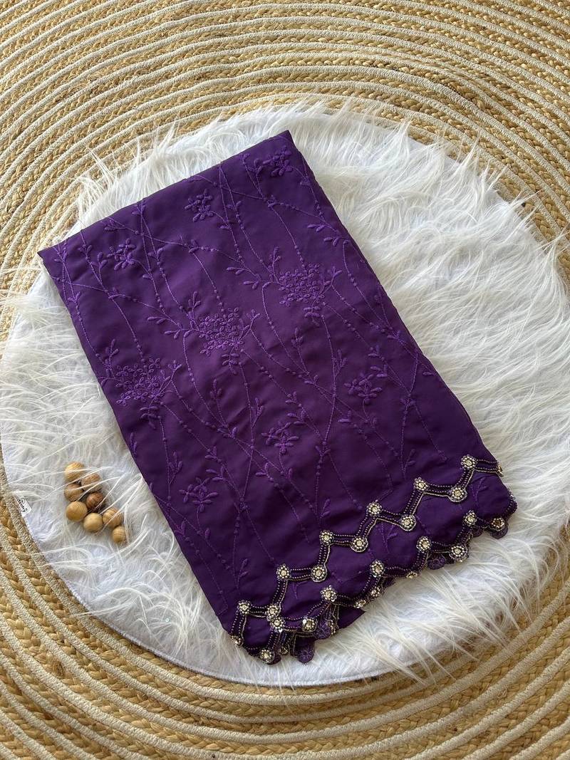 Light Sky Blue Color Viscos Thread Work Border Georgette Silk Saree