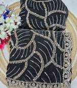Black Color Sequins and beeds work Silk Saree
