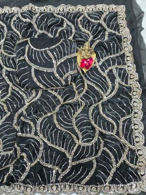Black Color Sequins and beeds work Silk Saree 2