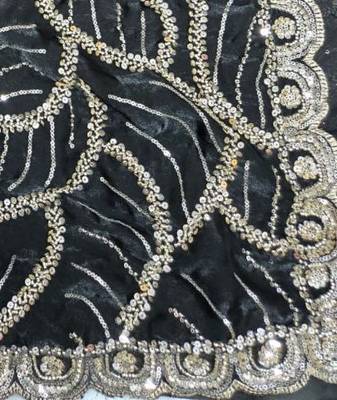 Black Color Sequins and beeds work Silk Saree 3