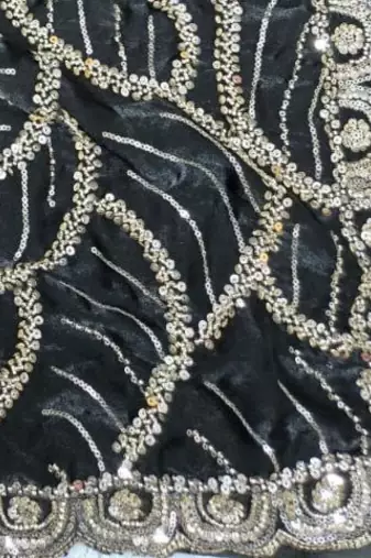 Black Color Sequins and beeds work art silk saree