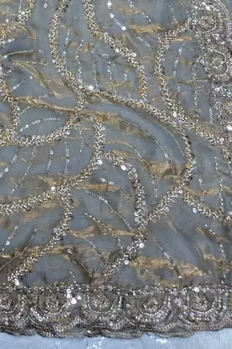 Grey Color Sequins and beeds work art silk saree