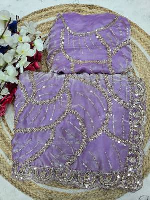 Lavender Color Sequins and beeds work Silk Saree 1
