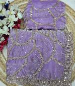 Lavender Color Sequins and beeds work Silk Saree