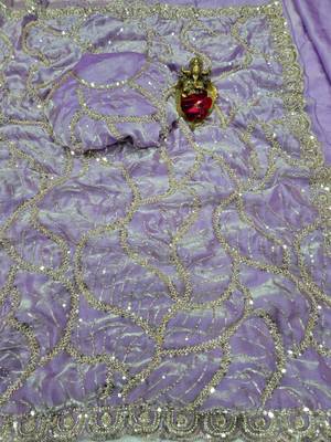 Lavender Color Sequins and beeds work Silk Saree 2