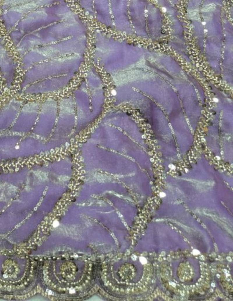 Lavender Color Sequins and beeds work Silk Saree