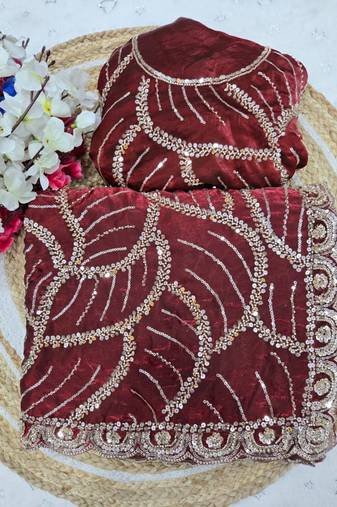 Maroon Color Sequins and beeds work Silk Saree