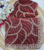 Maroon Color Sequins and beeds work Silk Saree