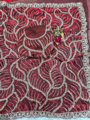 Maroon Color Sequins and beeds work Silk Saree 2