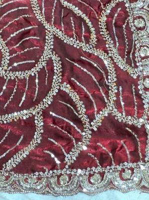 Maroon Color Sequins and beeds work Silk Saree 3