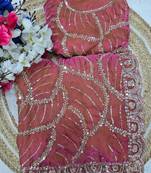 Pink Color Sequins and beeds work Silk Saree