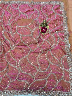 Pink Color Sequins and beeds work Silk Saree 2