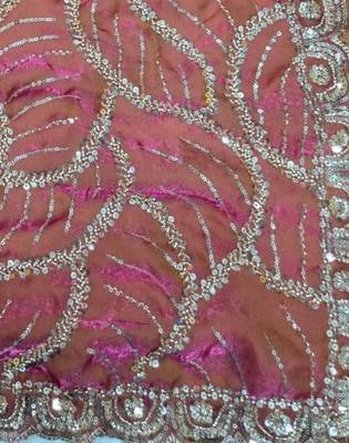 Pink Color Sequins and beeds work Silk Saree 3