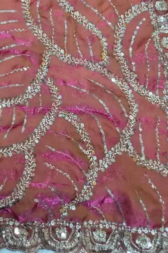 Pink Color Sequins and beeds work art silk saree