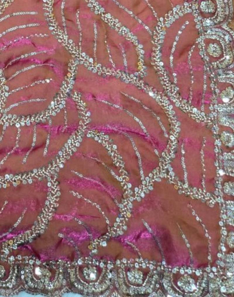 Pink Color Sequins and beeds work Silk Saree