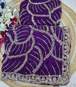 Purple Color Sequins and beeds work Silk Saree