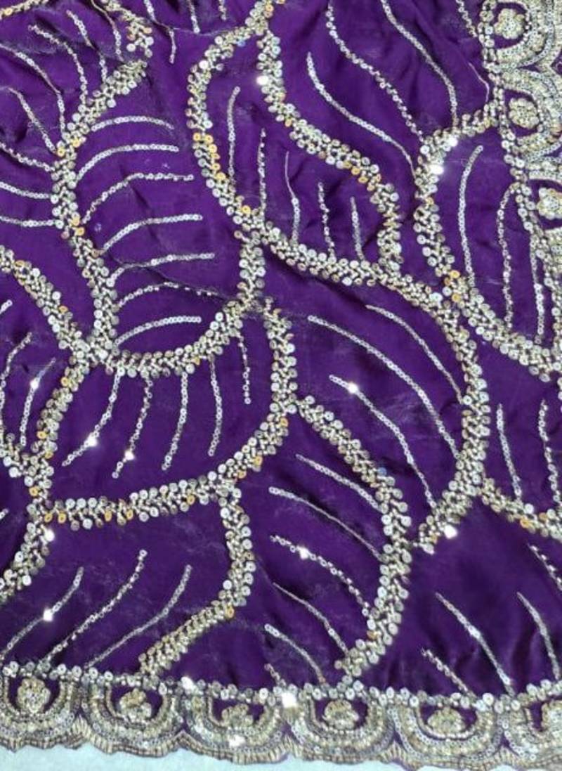 Purple Color Sequins and beeds work Silk Saree
