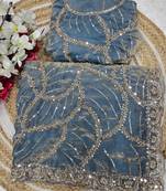 Sky  Color Sequins and beeds work Silk Saree