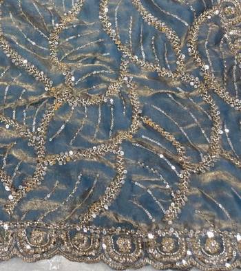Sky  Color Sequins and beeds work Silk Saree 3