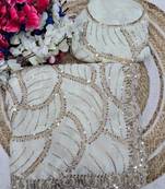 White Color Sequins and beeds work Silk Saree