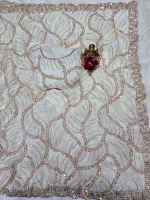 White Color Sequins and beeds work Silk Saree 2