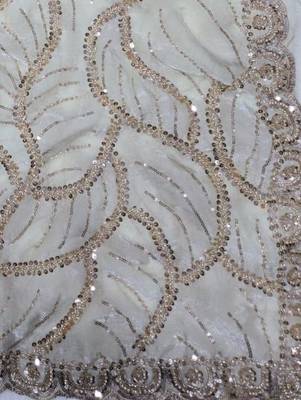 White Color Sequins and beeds work Silk Saree 3