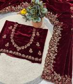 Maroon Color Embroidery work Velvet Saree