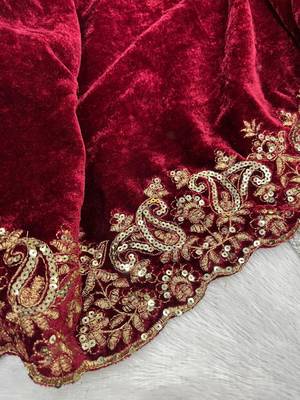 Maroon Color Embroidery work Velvet Saree 5