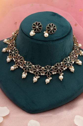 Maroon & green color meenakari necklace set