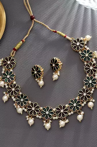 Maroon & green color meenakari necklace set